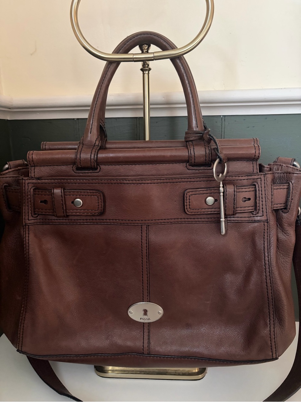 Vintage Fossil Maddox Brown Leather Satchel
